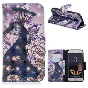 Purple Peacock 3D Painted Leather Wallet Phone Case for Samsung Galaxy J3 2017 J330 Eurasian