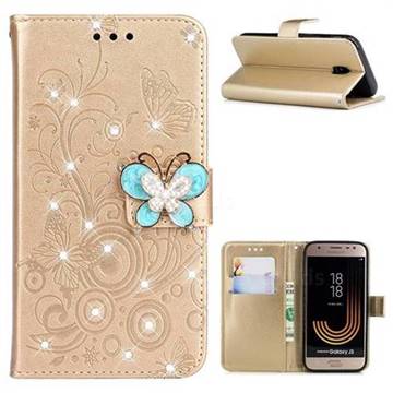 Embossing Butterfly Circle Rhinestone Leather Wallet Case for Samsung Galaxy J3 2017 J330 Eurasian - Champagne