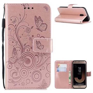 Intricate Embossing Butterfly Circle Leather Wallet Case for Samsung Galaxy J3 2017 J330 Eurasian - Rose Gold