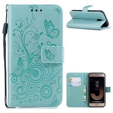 Intricate Embossing Butterfly Circle Leather Wallet Case for Samsung Galaxy J3 2017 J330 Eurasian - Cyan