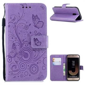 Intricate Embossing Butterfly Circle Leather Wallet Case for Samsung Galaxy J3 2017 J330 Eurasian - Purple