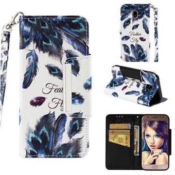 Peacock Feather Big Metal Buckle PU Leather Wallet Phone Case for Samsung Galaxy J3 2017 J330 Eurasian