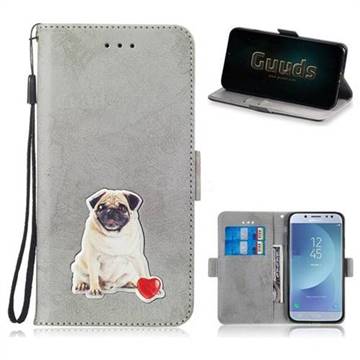 Retro Leather Phone Wallet Case with Aluminum Alloy Patch for Samsung Galaxy J3 2017 J330 Eurasian - Gray