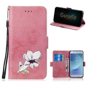 Retro Leather Phone Wallet Case with Aluminum Alloy Patch for Samsung Galaxy J3 2017 J330 Eurasian - Pink
