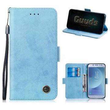Retro Classic Leather Phone Wallet Case Cover for Samsung Galaxy J3 2017 J330 Eurasian - Light Blue
