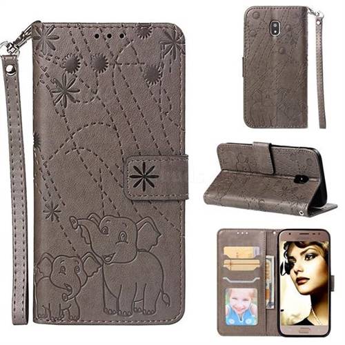 Embossing Fireworks Elephant Leather Wallet Case for Samsung Galaxy J3 2017 J330 Eurasian - Gray