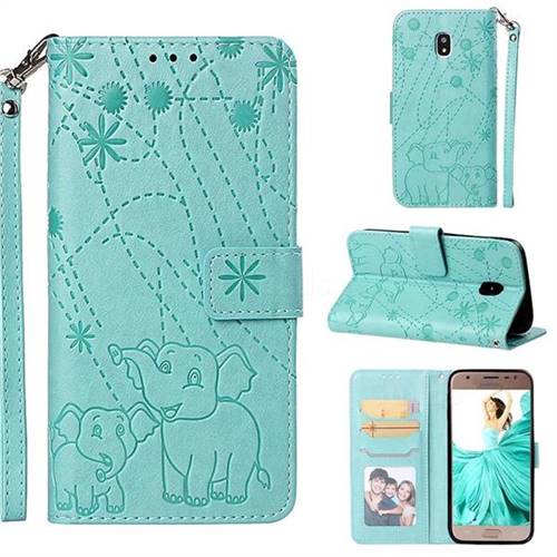 Embossing Fireworks Elephant Leather Wallet Case for Samsung Galaxy J3 2017 J330 Eurasian - Green