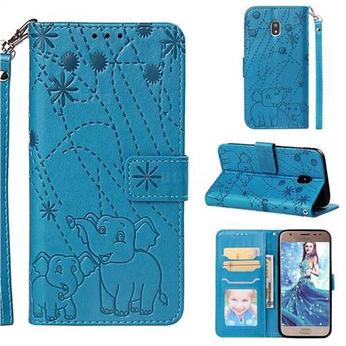 Embossing Fireworks Elephant Leather Wallet Case for Samsung Galaxy J3 2017 J330 Eurasian - Blue