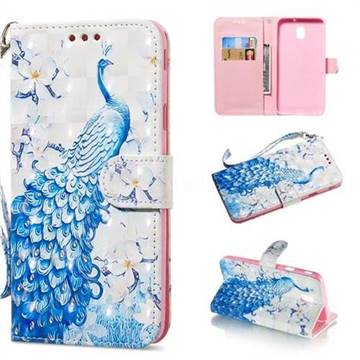 Blue Peacock 3D Painted Leather Wallet Phone Case for Samsung Galaxy J3 2017 J330 Eurasian
