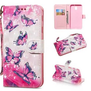 Pink Butterfly 3D Painted Leather Wallet Phone Case for Samsung Galaxy J3 2017 J330 Eurasian