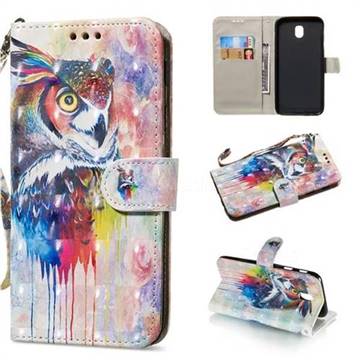 Watercolor Owl 3D Painted Leather Wallet Phone Case for Samsung Galaxy J3 2017 J330 Eurasian