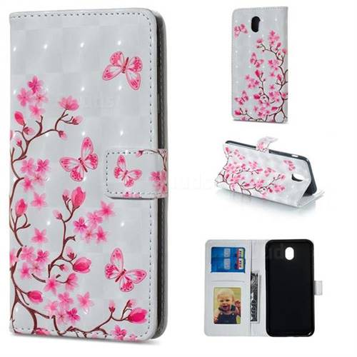 Butterfly Sakura Flower 3D Painted Leather Phone Wallet Case for Samsung Galaxy J3 2017 J330 Eurasian