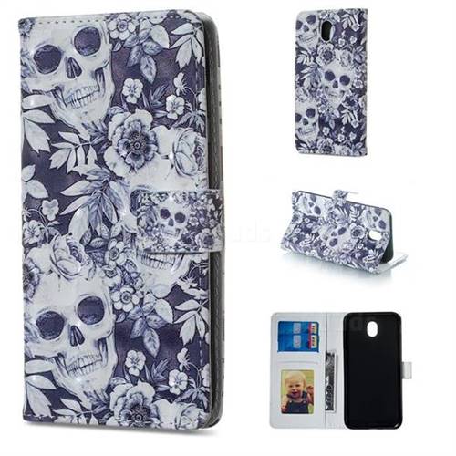 Skull Flower 3D Painted Leather Phone Wallet Case for Samsung Galaxy J3 2017 J330 Eurasian
