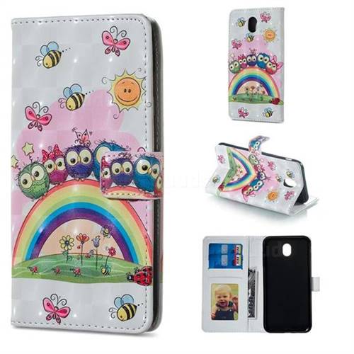 Rainbow Owl Family 3D Painted Leather Phone Wallet Case for Samsung Galaxy J3 2017 J330 Eurasian