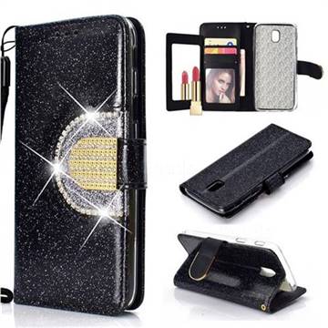 Glitter Diamond Buckle Splice Mirror Leather Wallet Phone Case for Samsung Galaxy J3 2017 J330 Eurasian - Black
