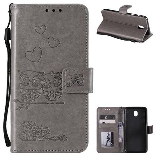 Embossing Owl Couple Flower Leather Wallet Case for Samsung Galaxy J3 2017 J330 Eurasian - Gray
