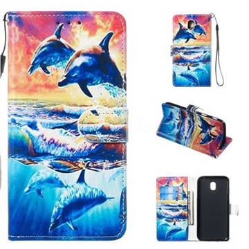 Couple Dolphin Smooth Leather Phone Wallet Case for Samsung Galaxy J3 2017 J330 Eurasian