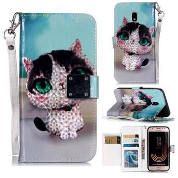 Cute Cat 3D Shiny Dazzle Smooth PU Leather Wallet Case for Samsung Galaxy J3 2017 J330 Eurasian