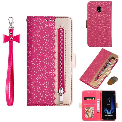 Luxury Lace Zipper Stitching Leather Phone Wallet Case for Samsung Galaxy J3 2017 J330 Eurasian - Rose