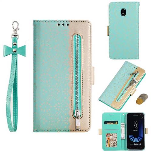 Luxury Lace Zipper Stitching Leather Phone Wallet Case for Samsung Galaxy J3 2017 J330 Eurasian - Green