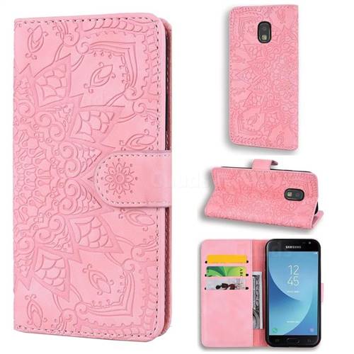 Retro Embossing Mandala Flower Leather Wallet Case for Samsung Galaxy J3 2017 J330 Eurasian - Pink