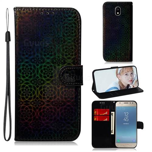 Laser Circle Shining Leather Wallet Phone Case for Samsung Galaxy J3 2017 J330 Eurasian - Black