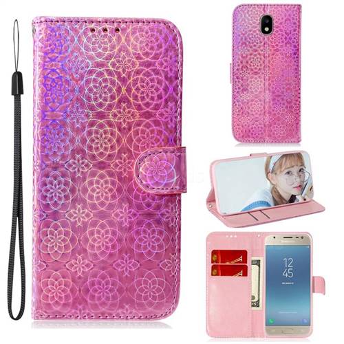 Laser Circle Shining Leather Wallet Phone Case for Samsung Galaxy J3 2017 J330 Eurasian - Pink