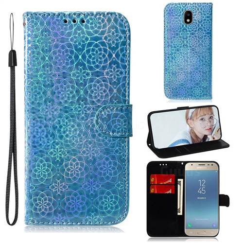 Laser Circle Shining Leather Wallet Phone Case for Samsung Galaxy J3 2017 J330 Eurasian - Blue