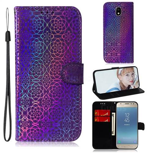 Laser Circle Shining Leather Wallet Phone Case for Samsung Galaxy J3 2017 J330 Eurasian - Purple