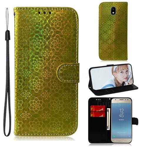 Laser Circle Shining Leather Wallet Phone Case for Samsung Galaxy J3 2017 J330 Eurasian - Golden