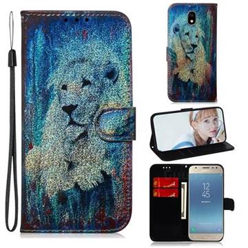 White Lion Laser Shining Leather Wallet Phone Case for Samsung Galaxy J3 2017 J330 Eurasian
