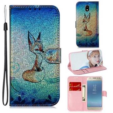 Cute Fox Laser Shining Leather Wallet Phone Case for Samsung Galaxy J3 2017 J330 Eurasian