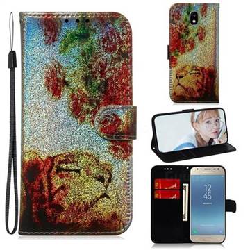 Tiger Rose Laser Shining Leather Wallet Phone Case for Samsung Galaxy J3 2017 J330 Eurasian