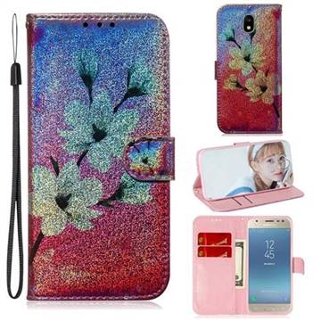 Magnolia Laser Shining Leather Wallet Phone Case for Samsung Galaxy J3 2017 J330 Eurasian
