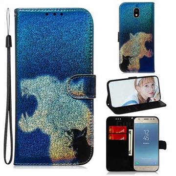Cat and Leopard Laser Shining Leather Wallet Phone Case for Samsung Galaxy J3 2017 J330 Eurasian