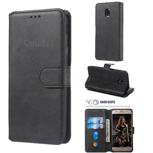 Retro Calf Matte Leather Wallet Phone Case for Samsung Galaxy J3 2017 J330 Eurasian - Black
