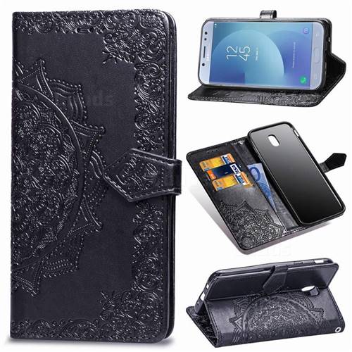 Embossing Imprint Mandala Flower Leather Wallet Case for Samsung Galaxy J3 2017 J330 Eurasian - Black