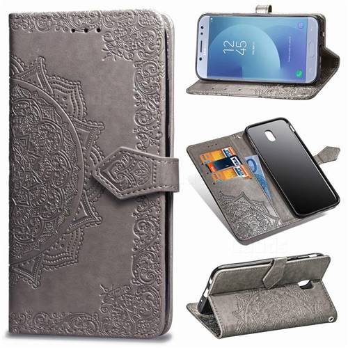 Embossing Imprint Mandala Flower Leather Wallet Case for Samsung Galaxy J3 2017 J330 Eurasian - Gray