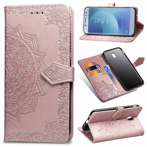 Embossing Imprint Mandala Flower Leather Wallet Case for Samsung Galaxy J3 2017 J330 Eurasian - Rose Gold