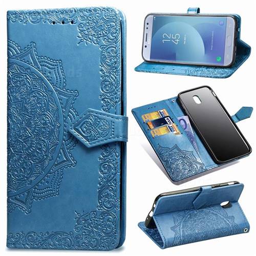 Embossing Imprint Mandala Flower Leather Wallet Case for Samsung Galaxy J3 2017 J330 Eurasian - Blue