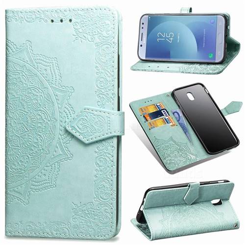 Embossing Imprint Mandala Flower Leather Wallet Case for Samsung Galaxy J3 2017 J330 Eurasian - Green