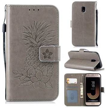 Embossing Flower Pineapple Leather Wallet Case for Samsung Galaxy J3 2017 J330 Eurasian - Gray
