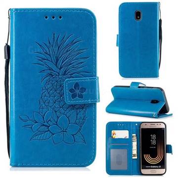Embossing Flower Pineapple Leather Wallet Case for Samsung Galaxy J3 2017 J330 Eurasian - Blue