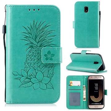 Embossing Flower Pineapple Leather Wallet Case for Samsung Galaxy J3 2017 J330 Eurasian - Mint Green