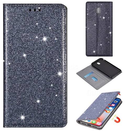 Ultra Slim Glitter Powder Magnetic Automatic Suction Leather Wallet Case for Samsung Galaxy J3 2017 J330 Eurasian - Gray