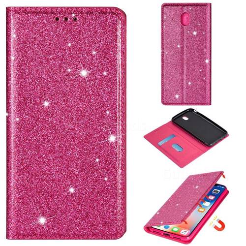 Ultra Slim Glitter Powder Magnetic Automatic Suction Leather Wallet Case for Samsung Galaxy J3 2017 J330 Eurasian - Rose Red