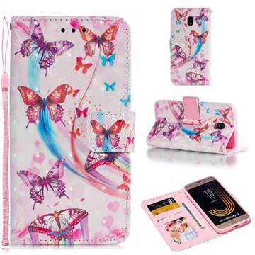Ribbon Flying Butterfly 3D Painted Leather Phone Wallet Case for Samsung Galaxy J3 2017 J330 Eurasian