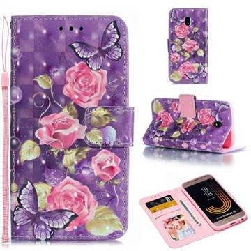 Purple Butterfly Flower 3D Painted Leather Phone Wallet Case for Samsung Galaxy J3 2017 J330 Eurasian