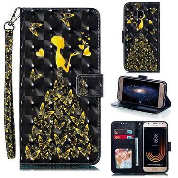 Golden Butterfly Girl 3D Painted Leather Phone Wallet Case for Samsung Galaxy J3 2017 J330 Eurasian
