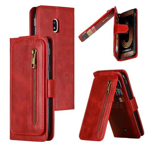 Multifunction 9 Cards Leather Zipper Wallet Phone Case for Samsung Galaxy J3 2017 J330 Eurasian - Red